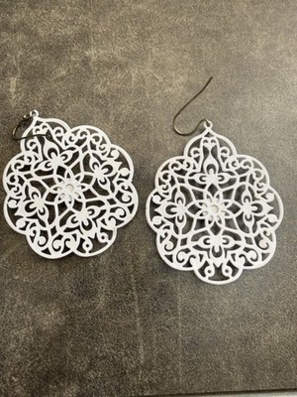 Flower Dangle Earrings White Mandala Pattern Boho Bohemian Style